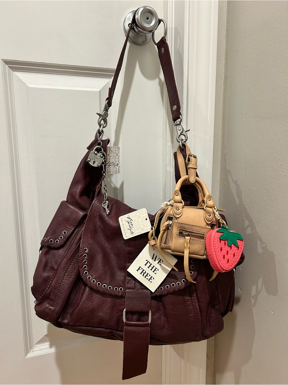 We The Free Leigh Distressed Hobo-Blackberry w/ Micro Emerson & Strawberry Charm - Picture 14 of 16